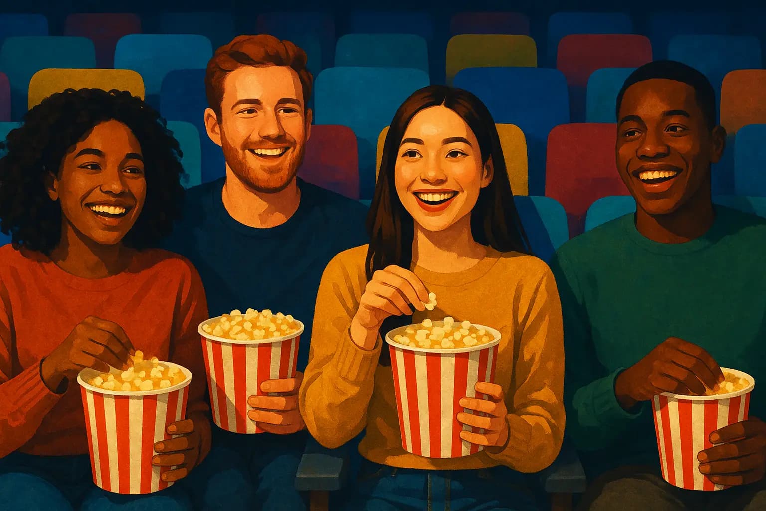una tarde en el cine con amigos